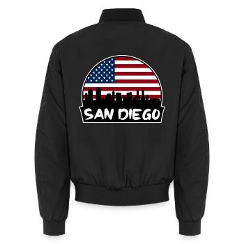 San Diego, Kalifornien, USA, Flagge, Skyline, Silhouette, T - Unisex Bomberjacke - Schwarz - Hinten - AI Model Male 185 light (185cm)