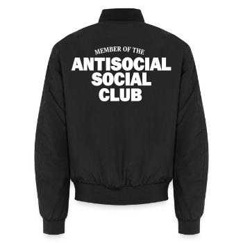 Antisocial Social Club Saying - Unisex Bomber Jacket - black - Back - AI Model Male 185 light (185cm)