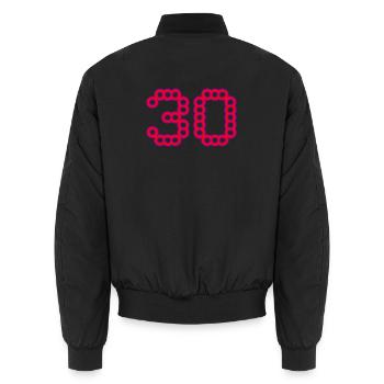 30. 30 YEARS. 30th ANNIVERSARY. 30 YEARS ANNIVERSARY. - Unisex Bomber Jacket - black - Back - AI Model Male 185 light (185cm)