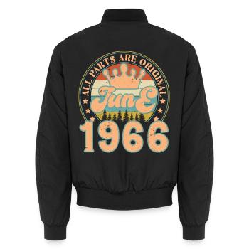 Juni 1966. Juni 1966 Geburtstagsgeschenk. Juni - Unisex Bomberjacke - Schwarz - Hinten - AI Model Male 185 light (185cm)
