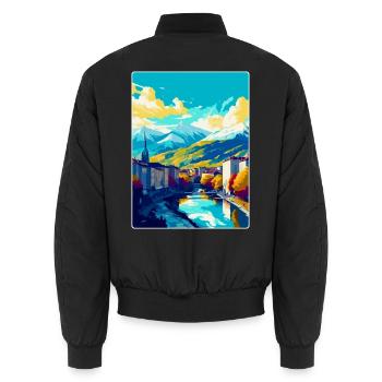 Grenoble France Vintage Travel Poster Souvenir WPA - Unisex Bomber Jacket - black - Back - AI Model Male 185 light (185cm)