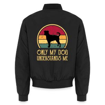 Dänischer schwedischer Bauernhund Hund Silhouette Retro Sonnenuntergang - Unisex Bomberjacke - Schwarz - Hinten - AI Model Male 185 light (185cm)