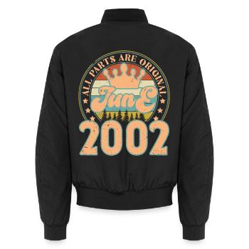 Juni 2002. Geburtstagsgeschenk im Juni 2002. Juni - Unisex Bomberjacke - Schwarz - Hinten - AI Model Male 185 light (185cm)