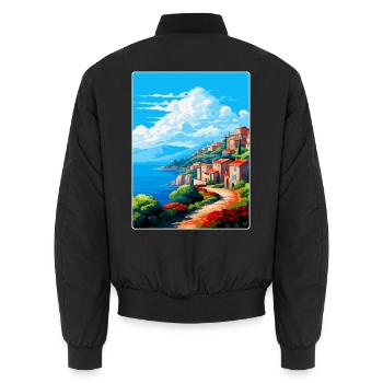 Elba Italy Vintage Travel Poster Souvenir Souvenir - Unisex Bomber Jacket - black - Back - AI Model Male 185 light (185cm)