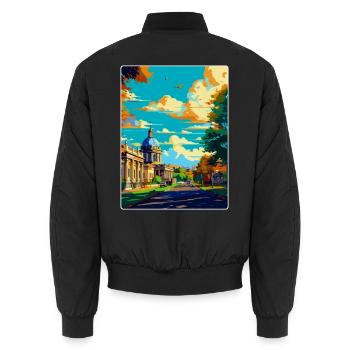 Greenwich Londres Angleterre Royaume-Uni Affiche de voyage vintage - Bomber unisexe - noir - Dos - AI Model Male 185 light (185cm)