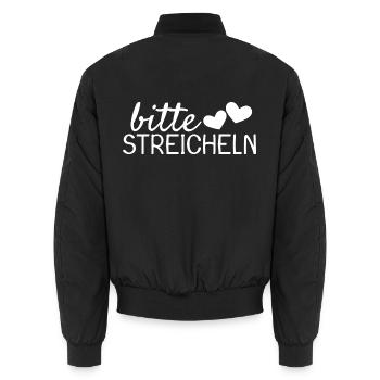 Bitte Streicheln Herz - Unisex Bomberjacke - Schwarz - Hinten - AI Model Male 185 light (185cm)
