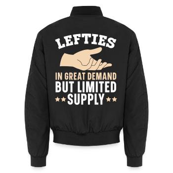 Linkshänder sind sehr gefragt, aber das Angebot is - Unisex Bomberjacke - Schwarz - Hinten - AI Model Male 185 light (185cm)