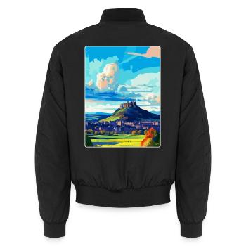 Stirling Écosse Royaume-Uni Affiche de voyage vintage WPA Art - Bomber unisexe - noir - Dos - AI Model Male 185 light (185cm)