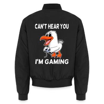 Can´t Hear You I´m Gaming Seemöwe Möwe Geschenk - Unisex Bomberjacke - Schwarz - Hinten - AI Model Male 185 light (185cm)