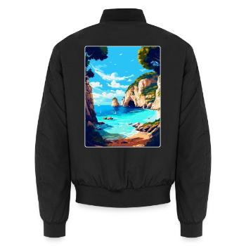Zakynthos Greece Vintage Travel Poster Souvenir - Unisex Bomber Jacket - black - Back - AI Model Male 185 light (185cm)