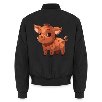 eber niedlich glücklich kawaii cartoon clipart tier - Unisex Bomberjacke - Schwarz - Hinten - AI Model Male 185 light (185cm)