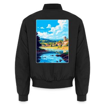 Dordogne France Vintage Travel Poster Souvenir WPA - Unisex Bomber Jacket - black - Back - AI Model Male 185 light (185cm)