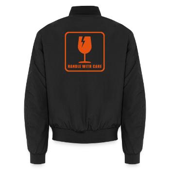 Fragile Handle with Care Versandetikett - Unisex Bomberjacke - Schwarz - Hinten - AI Model Male 185 light (185cm)
