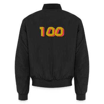 100. 100 JAHRE. 100-JÄHRIGES JUBILÄUM. 100. GEBURTSTAG - Unisex Bomberjacke - Schwarz - Hinten - AI Model Male 185 light (185cm)