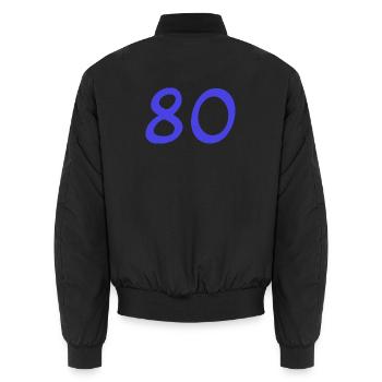 80. 80 JAHRE. 80-JÄHRIGES JUBILÄUM. 80. GEBURTSTAG. - Unisex Bomberjacke - Schwarz - Hinten - AI Model Male 185 light (185cm)