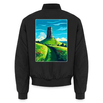 Glastonbury Tor England Uk Reise Poster Souvenir - Unisex Bomberjacke - Schwarz - Hinten - AI Model Male 185 light (185cm)