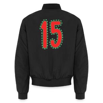 15. 15 YEARS. 15th ANNIVERSARY. 15 YEAR ANNIVERSARY. - Unisex Bomber Jacket - black - Back - AI Model Male 185 light (185cm)