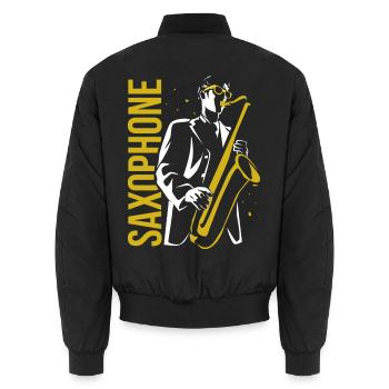 Schwungvolles Saxophon Jazzband - Unisex Bomberjacke - Schwarz - Hinten - AI Model Male 185 light (185cm)