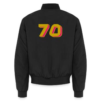 70. 70 JAHRE. 70-JÄHRIGES JUBILÄUM. 70-JÄHRIGES JUBILÄUM. - Unisex Bomberjacke - Schwarz - Hinten - AI Model Male 185 light (185cm)