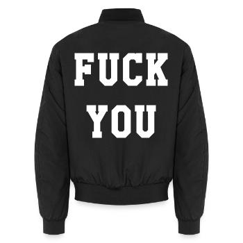 Provokante Großschrift Botschaft Fuck You - Unisex Bomberjacke - Schwarz - Hinten - AI Model Male 185 light (185cm)