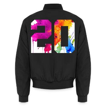 NUMBER 20 YEARS OLD 20TH BIRTHDAY - Unisex Bomber Jacket - black - Back - AI Model Male 185 light (185cm)