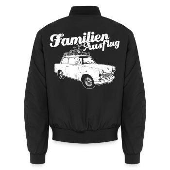 "Familienausflug" DDR Oldtimer Trabi-Motiv - Unisex Bomberjacke - Schwarz - Hinten - AI Model Male 185 light (185cm)