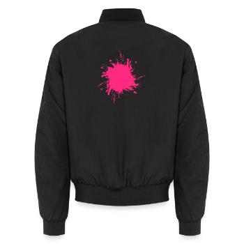 Fleck Farbe Gespritzt Schmutz schmutzig Rosa Pink - Unisex Bomberjacke - Schwarz - Hinten - AI Model Male 185 light (185cm)