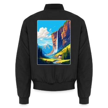 Staubbachfälle Schweiz Vintage Reiseplakat - Unisex Bomberjacke - Schwarz - Hinten - AI Model Male 185 light (185cm)