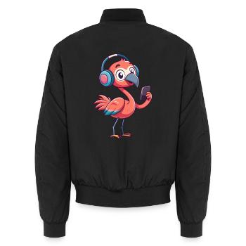 Flamingo Lustige Zeichentrickfigur Kopfhörer Musik - Unisex Bomberjacke - Schwarz - Hinten - AI Model Male 185 light (185cm)