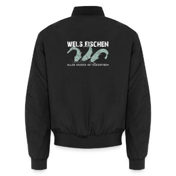 Wels angeln Waller fischen Team Waller - Unisex Bomberjacke - Schwarz - Hinten - AI Model Male 185 light (185cm)