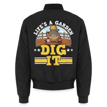 Das Leben ist ein Garten Grab es Maulwurfliebhaber - Unisex Bomberjacke - Schwarz - Hinten - AI Model Male 185 light (185cm)