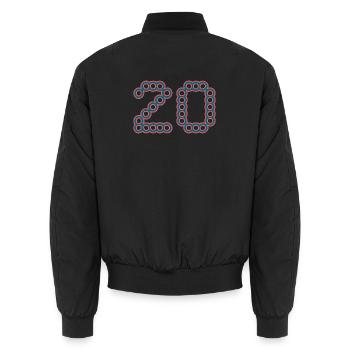 20. 20 YEARS. 20th ANNIVERSARY. 20 YEARS ANNIVERSARY. - Unisex Bomber Jacket - black - Back - AI Model Male 185 light (185cm)