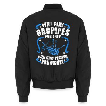 Bagpipe Geschenk - Unisex Bomberjacke - Schwarz - Hinten - AI Model Male 185 light (185cm)