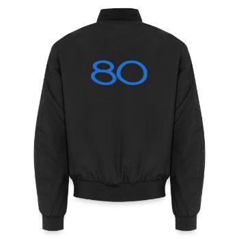 80. 80 JAHRE. 80-JÄHRIGES JUBILÄUM. 80. GEBURTSTAG. - Unisex Bomberjacke - Schwarz - Hinten - AI Model Male 185 light (185cm)