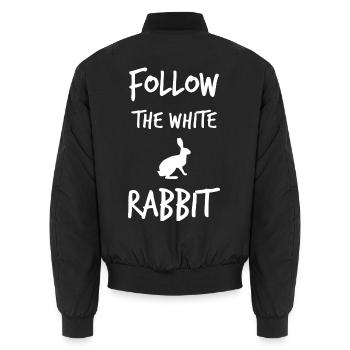 Follow the White Rabbit - Unisex Bomberjacke - Schwarz - Hinten - AI Model Male 185 light (185cm)
