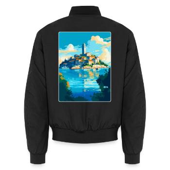 Insel Rab Kroatien Vintage Reiseplakat Souvenir - Unisex Bomberjacke - Schwarz - Hinten - AI Model Male 185 light (185cm)
