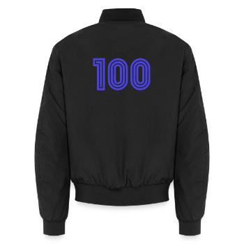 100. 100 YEARS. 100th ANNIVERSARY. BIRTHDAY 100 - Unisex Bomber Jacket - black - Back - AI Model Male 185 light (185cm)