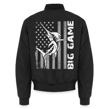 Jumping Marlin with US flag Deep Sea Fishing - Unisex Bomber Jacket - black - Back - AI Model Male 185 light (185cm)