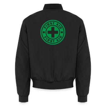 First Aid Medical Cross Sicherheitssymbol Vektor-Symbol - Unisex Bomberjacke - Schwarz - Hinten - AI Model Male 185 light (185cm)