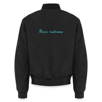 VIELEN DANK. GELIEBTE. MEISTER. DANKE, HERRIN - Unisex Bomberjacke - Schwarz - Hinten - AI Model Male 185 light (185cm)