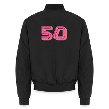 50. 50 YEARS. 50th ANNIVERSARY. 50TH ANNIVERSARY. - Unisex Bomber Jacket - black - Back - AI Model Male 185 light (185cm)