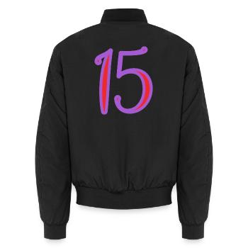 15. 15 JAHRE. 15-JÄHRIGES JUBILÄUM. 15-JÄHRIGES JUBILÄUM. - Unisex Bomberjacke - Schwarz - Hinten - AI Model Male 185 light (185cm)