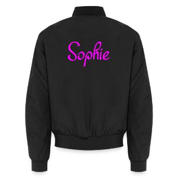 Sophie Neon Rosa Script - Unisex Bomberjacke - Schwarz - Hinten - AI Model Male 185 light (185cm)