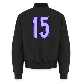 15. 15 YEARS. 15th ANNIVERSARY. 15 YEAR ANNIVERSARY. - Unisex Bomber Jacket - black - Back - AI Model Male 185 light (185cm)