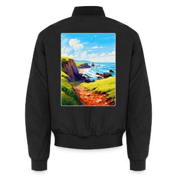 Hartland Quay Devon Vintage Reiseplakat Souvenir - Unisex Bomberjacke - Schwarz - Hinten - AI Model Male 185 light (185cm)