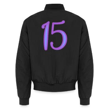 15. 15 JAHRE. 15-JÄHRIGES JUBILÄUM. 15-JÄHRIGES JUBILÄUM. - Unisex Bomberjacke - Schwarz - Hinten - AI Model Male 185 light (185cm)
