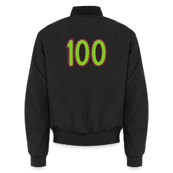 100. 100 YEARS. 100th ANNIVERSARY. BIRTHDAY 100 - Unisex Bomber Jacket - black - Back - AI Model Male 185 light (185cm)
