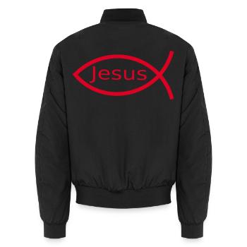Jesusfisch rot Ichthys Jesus Fisch Geschenk - Unisex Bomberjacke - Schwarz - Hinten - AI Model Male 185 light (185cm)