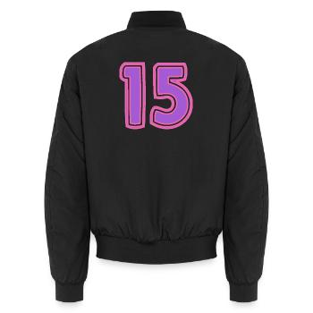 15. 15 JAHRE. 15-JÄHRIGES JUBILÄUM. 15-JÄHRIGES JUBILÄUM. - Unisex Bomberjacke - Schwarz - Hinten - AI Model Male 185 light (185cm)