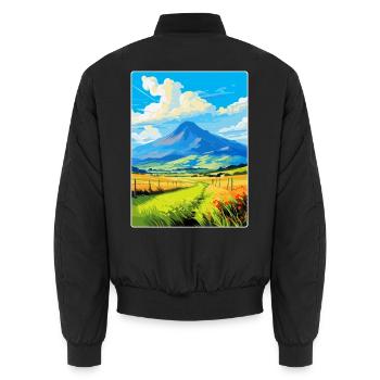Mourne Mountains Vintage Reise Poster Souvenir - Unisex Bomberjacke - Schwarz - Hinten - AI Model Male 185 light (185cm)